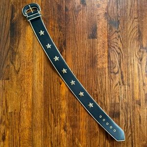 BOB MACKIE VINTAGE BLACK LEATHER WIDE STAR STUDDED BELT
